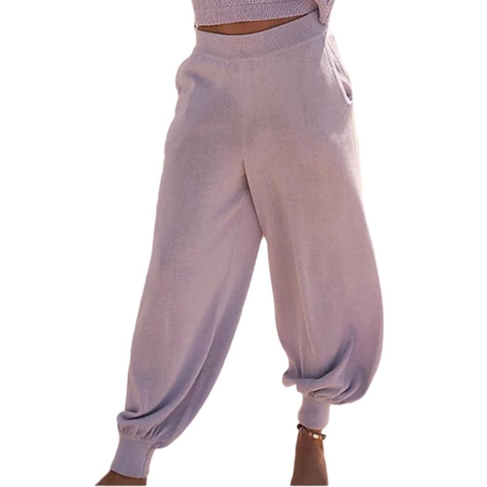 Free People Beach Nolan Knit Lavender Lilac High Waist Genie Linen Blend Pants